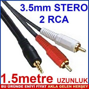 Bilgisayar,telefon anfi bağlantı kablosu 1.5mt-3.5mm jak+2 RCA stereo ses kablosu bilgisayar kablo