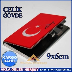 Ücretsiz Kargo TÜRK BAYRAKLI 9x6cm AÇ KAPA ÇELİK KARTVİZİT