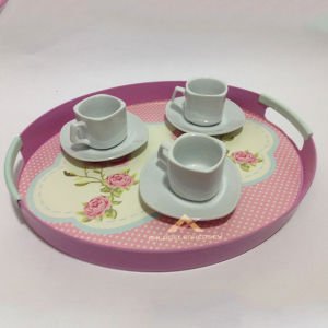 Desenli Servis Tepsisi 30x35cm Ebatında Elips Tepsi Şık Tasarım Plastik Sunum Tepsisi