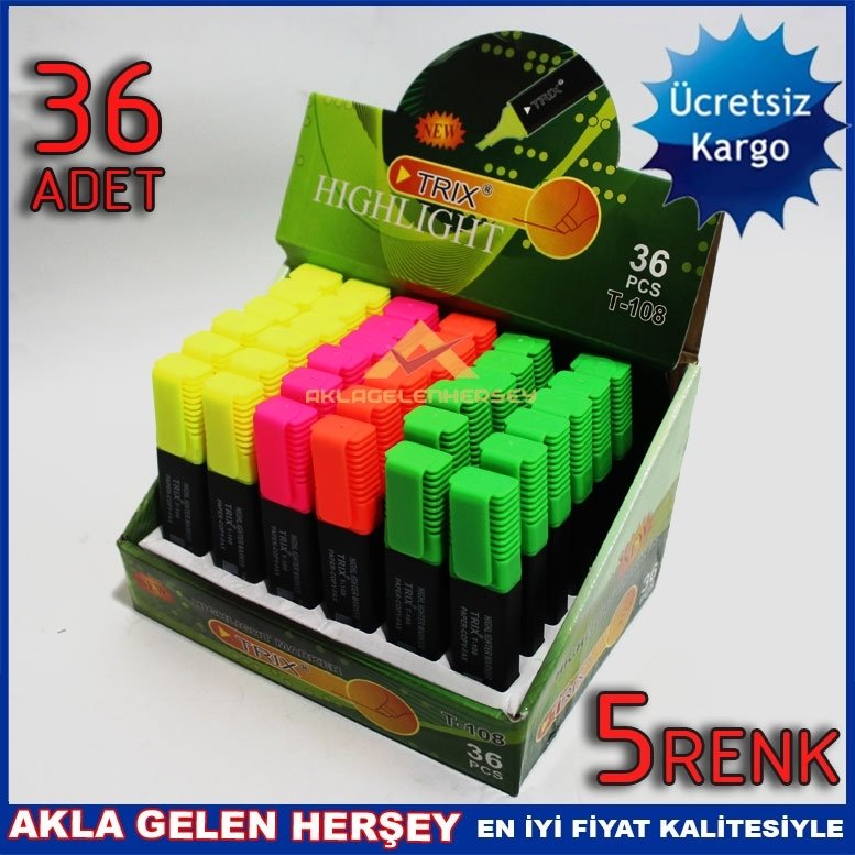 Ücretsiz Kargo ile 36 ADET KESİK UÇLU FOSFORLU KALEM ŞOK FİYAT