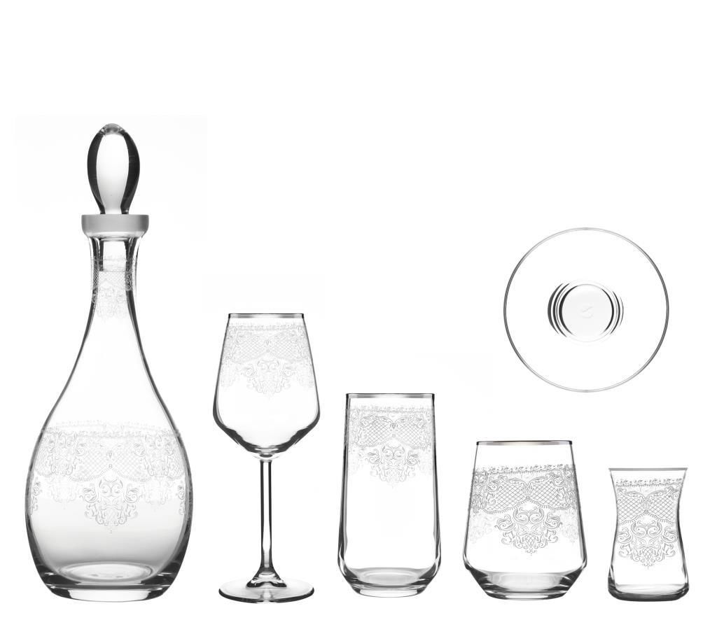 MCS5303 Platinum 31Parça 6 Kişilik Dantel Desenli Cam Bardak Seti