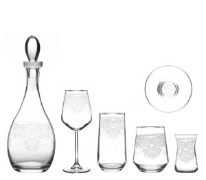 MCS5303 Platinum 31Parça 6 Kişilik Dantel Desenli Cam Bardak Seti