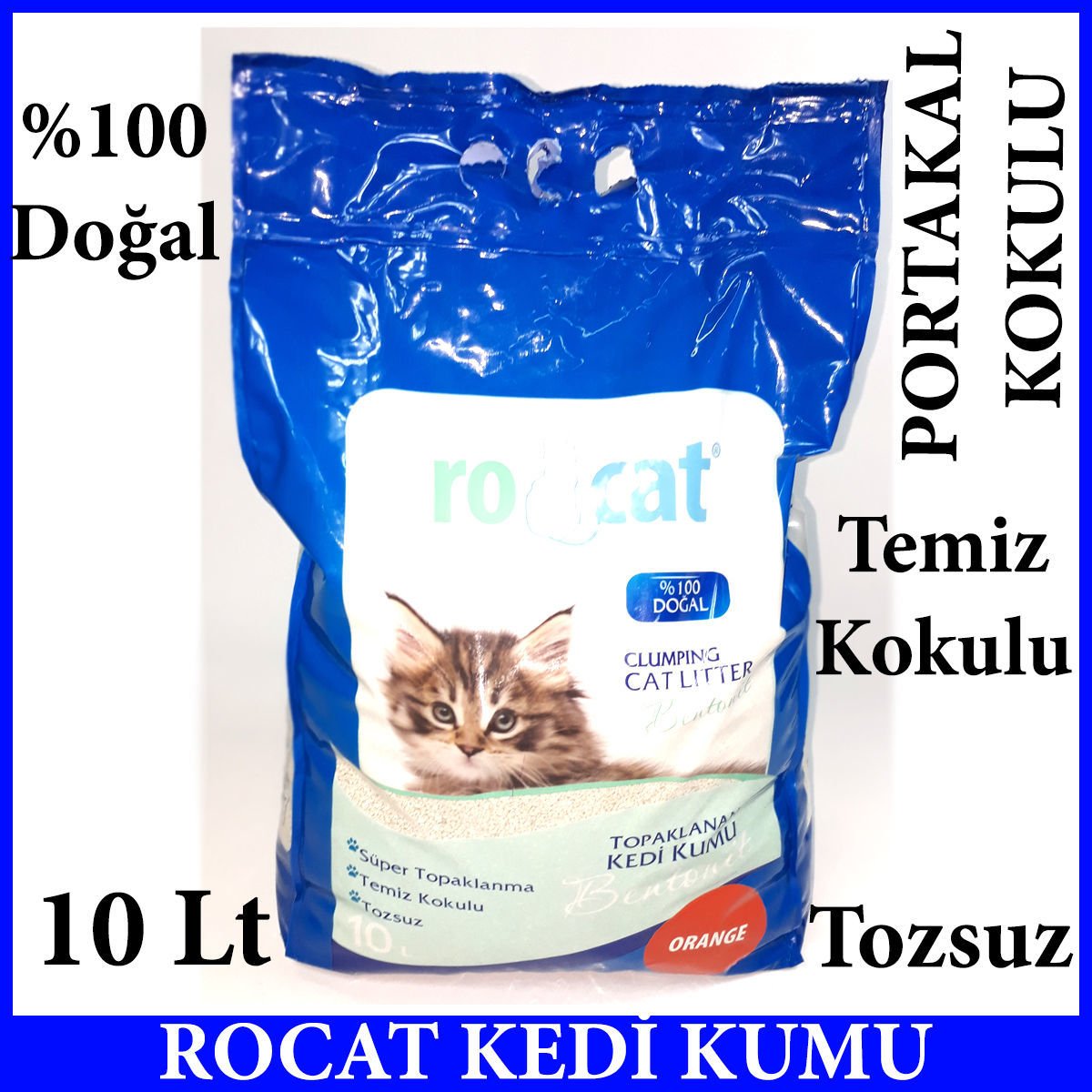 ROCAT KEDİ KUMU PORTAKAL KOKULU 10 LT DOĞAL TOZSUZ TEMİZ KOKULU TOPAKLANAN KEDİ KUMU