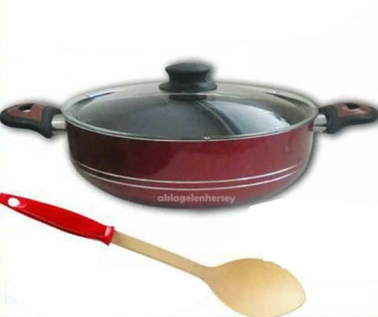 Büyük Boy Teflon Tencere Teflon Kaşığı Hediyeli 28 cm Cam Kapaklı