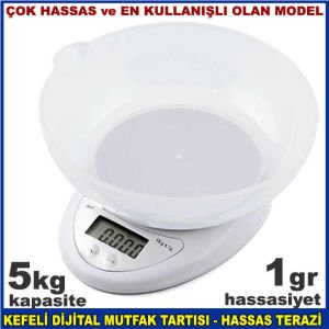 Şeffaf tartı kabıyla beraber Dijital mutfak terazisi,1gr hassasiyet,5kg kapasite labaratuar tartısı