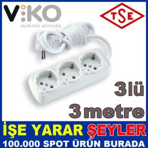 VİKO TOPRAKLI UZATMA KABLOSU 3'LÜ 3 METRE 3x1.5