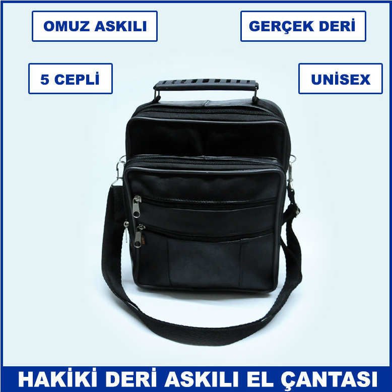 Gerçek Deriden Üretilmiş Omuz Askılı ve Kulplu 5 Cepli Büyük Boy Unisex Dikey El Çantası