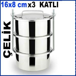 16x8cm BÜYÜK BOY 3 KAP ÇELİK SEFER TASI KARAVANA