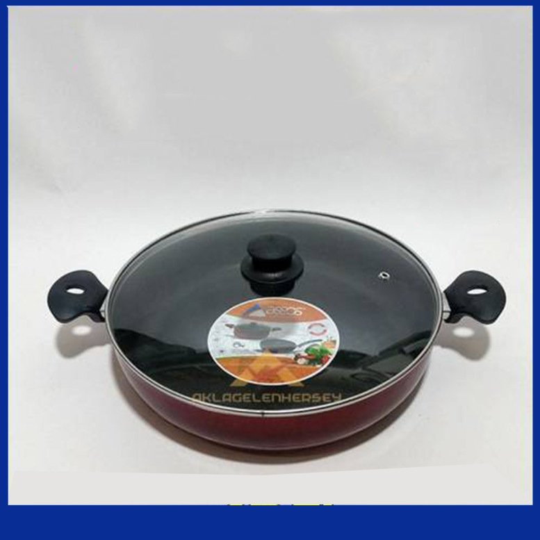 Büyük Boy Teflon Tencere Teflon Kaşığı Hediyeli 32cm Cam Kapaklı Yanmaz Yapışmaz Teflon Tencere