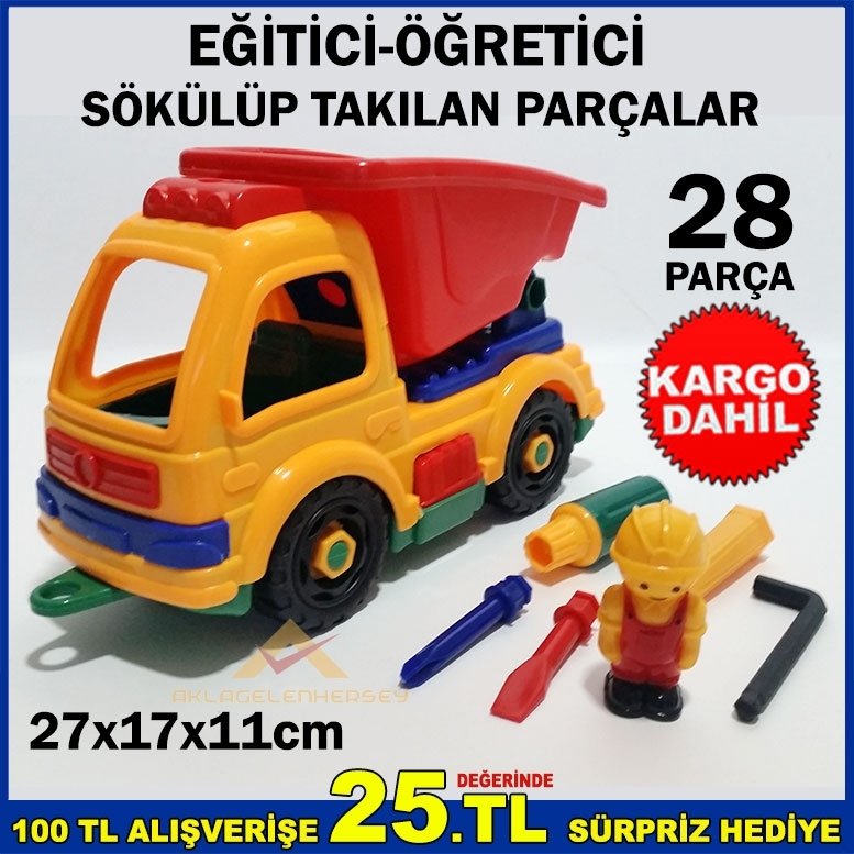 BÜYÜK BOY DAMPERLİ KAMYON SÖK-TAK OYUNCAK SETİ