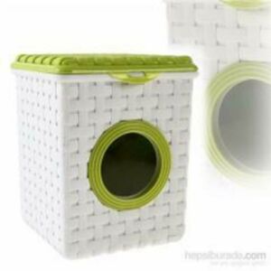 Plastik Malzemeden Dekoratif Saklama Kabı Deterjanlık Hasır Makine Kare