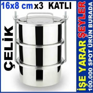 16x8cm BÜYÜK BOY 3 KAP ÇELİK SEFER TASI KARAVANA