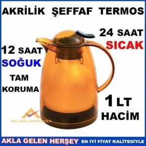 Cam Termos Şeffaf Dış Yüzey Cam Korumalı İç Yüzey 24 Saat Sıcak Soğuk Korumalı Akrilik Sürahi Termos