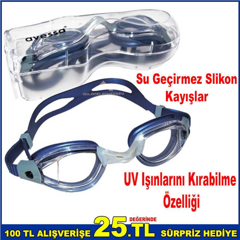 Avessa Yüzücü Gözlüğü Su Geçirmez Slikon Kayışlığı Özel Kutulu Deniz Gözlüğü-1