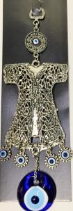 24x8cm Gümüş Kaplama Klasik Kaftan Nazar Boncuklu Uğurlu Duvar Süsü