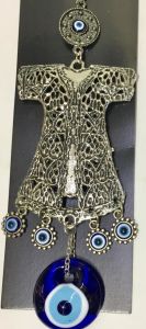 24x8cm Gümüş Kaplama Klasik Kaftan Nazar Boncuklu Uğurlu Duvar Süsü