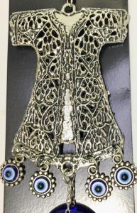 24x8cm Gümüş Kaplama Klasik Kaftan Nazar Boncuklu Uğurlu Duvar Süsü
