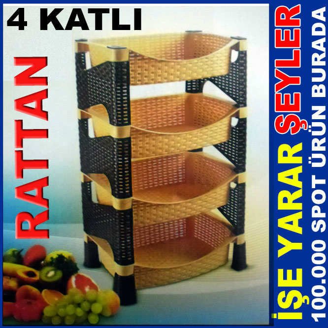 4 KATLI PORTATİF RATTAN SEBZELİK ve MEYVELİK