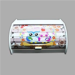 Desenli Sürgülü Akardeon Kapaklı Ahşap Ekmek Dolabı 38x25cm - Ekmek Kutusu