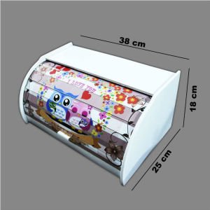 Desenli Sürgülü Akardeon Kapaklı Ahşap Ekmek Dolabı 38x25cm - Ekmek Kutusu