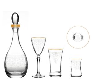 MSC5305 Altın 49 Parça 12'li Kır Çiçeği Desenli Cam Bardak Seti