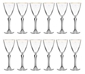 MSC5305 Altın 49 Parça 12'li Kır Çiçeği Desenli Cam Bardak Seti