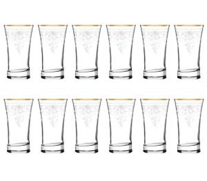 MSC5305 Altın 49 Parça 12'li Kır Çiçeği Desenli Cam Bardak Seti