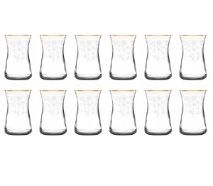 MSC5305 Altın 49 Parça 12'li Kır Çiçeği Desenli Cam Bardak Seti