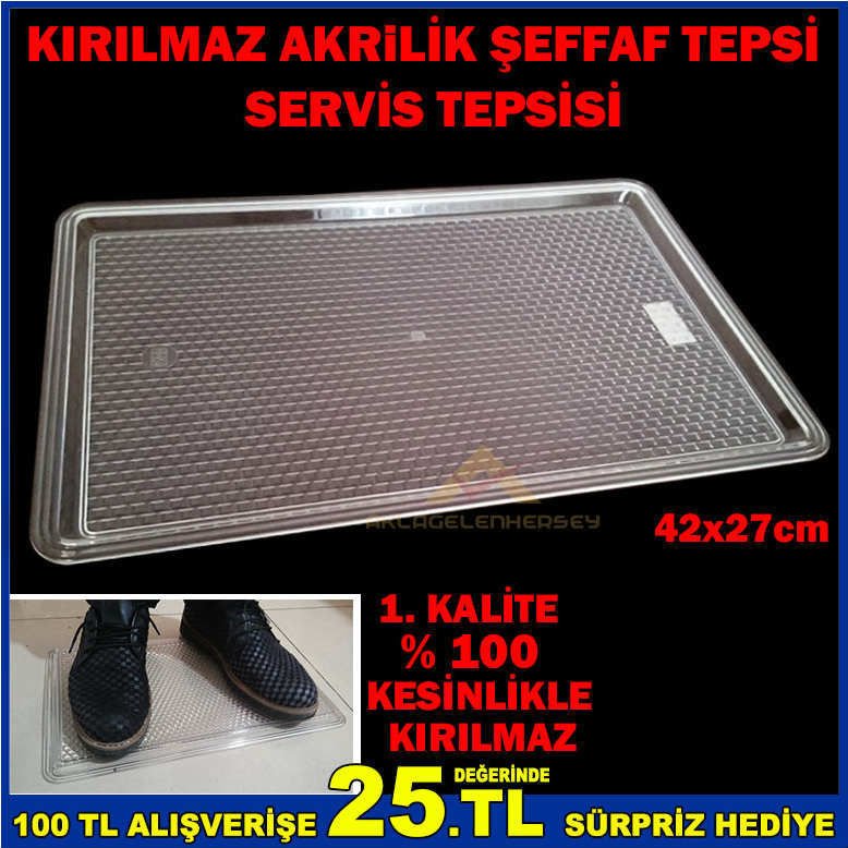 42x27cm KIRILMAZ ŞEFFAF AKRİLİK SERVİS TEPSİSİ