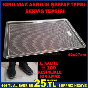 42x27cm KIRILMAZ ŞEFFAF AKRİLİK SERVİS TEPSİSİ