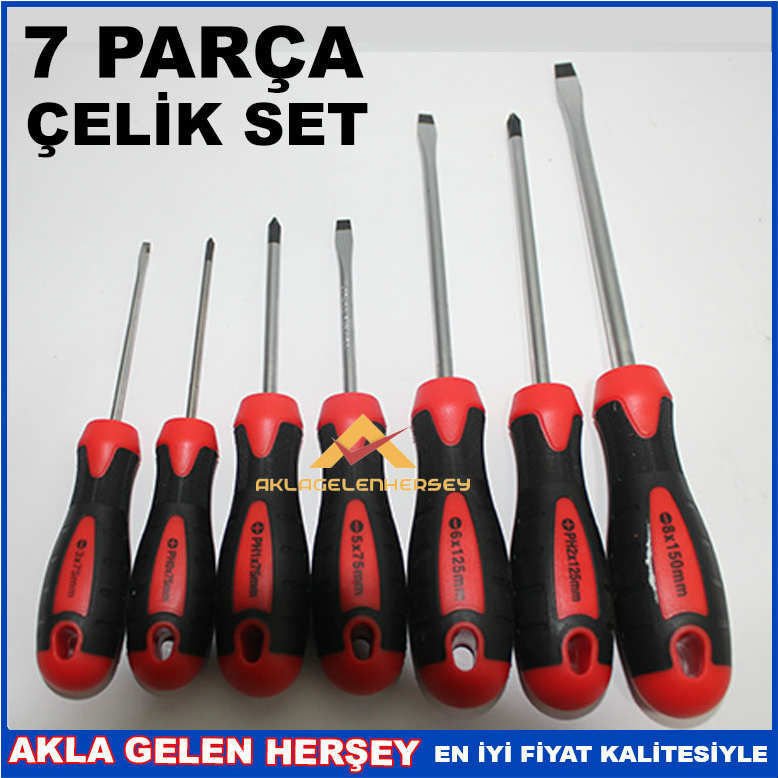 KAUÇUK SAPLI 7PARÇA VANADYUM ÇELİK TORNAVİDA SET