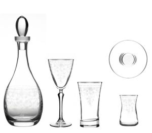 MSC5305 Platin 49 Parça 12'li Kır Çiçeği Desenli Cam Bardak Seti