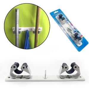 Duvara Monte 2'li Metal Organizer Paspas Mop Fırça Süpürge Tutucu Sihirli Mop Sopası Kıskacı Askısı