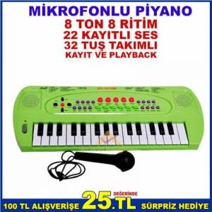 32 TUŞLU, MİKROFONLU, KAYIT VE PLAYBACK, 8 RİTİM, 8 TONLU PİYANO