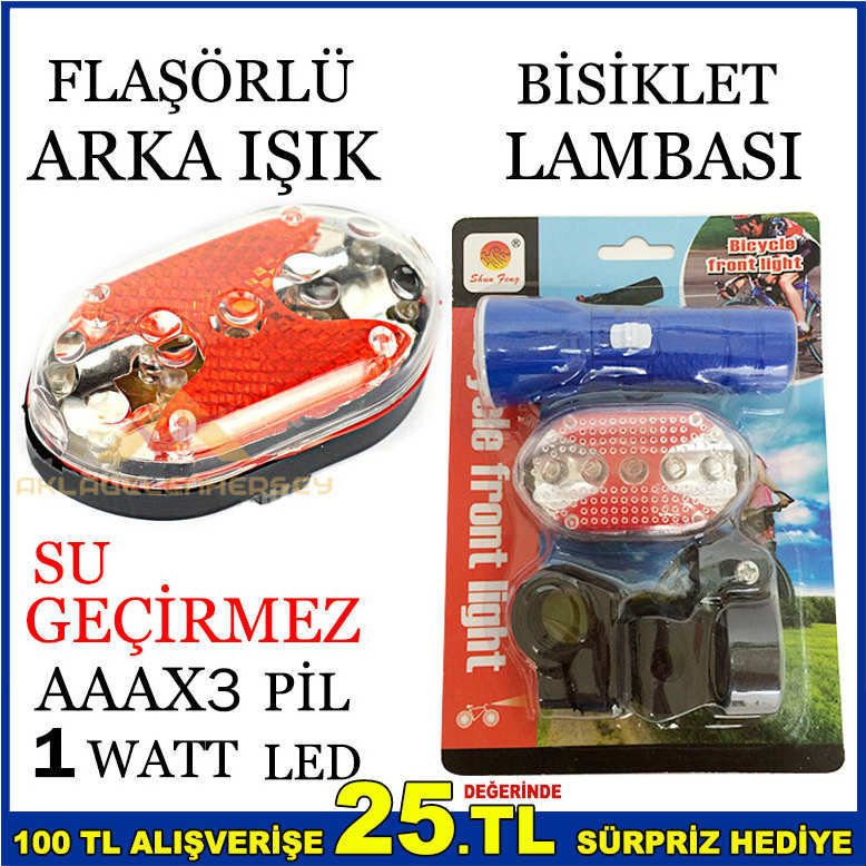 BİSİKLET SU GEÇİRMEZ 1WATT LED ÖN 5LED ARKA IŞIK
