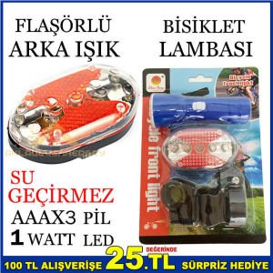 BİSİKLET SU GEÇİRMEZ 1WATT LED ÖN 5LED ARKA IŞIK