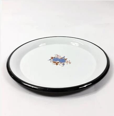 Mini Emaye Sini 29x29cm Nostaljik Çiçekli Emaye Tepsi Sığ Kenarlı