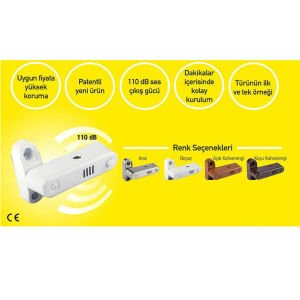 Kapı ve Pencere İçin Alarmlı Metal Çocuk ve Güvenlik Kilidi 110 db ses 1. Kalite Beyaz Renk