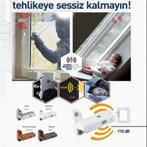 Kapı ve Pencere İçin Alarmlı Metal Çocuk ve Güvenlik Kilidi 110 db ses 1. Kalite Beyaz Renk