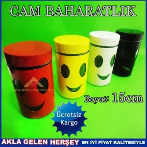 Ücretsiz Kargo RENKLİ KAPAKLI 15CM GÜLÜCÜKLÜ CAM BAHARATLIK