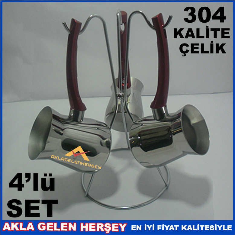 BEHAMO 4'LÜ SET LÜX PASLANMAZ ÇELİK CEZVE TAKIMI