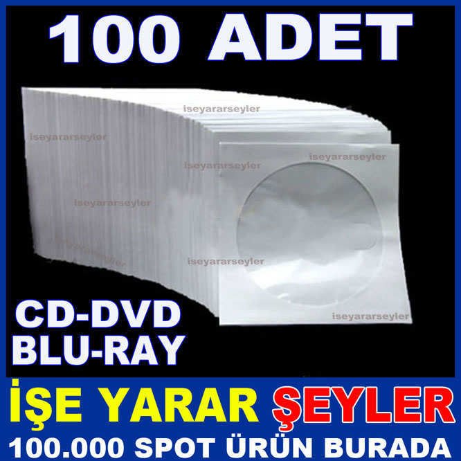 100 ADET PENCERELİ CD DVD BLU-RAY ZARFI 1.HAMUR