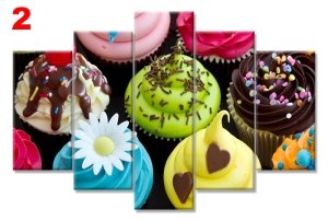 TATLI CUPCAKE 7 STİL 5 PARÇALI KANVAS TABLO