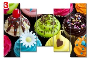 TATLI CUPCAKE 7 STİL 5 PARÇALI KANVAS TABLO