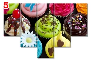 TATLI CUPCAKE 7 STİL 5 PARÇALI KANVAS TABLO