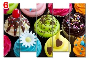 TATLI CUPCAKE 7 STİL 5 PARÇALI KANVAS TABLO