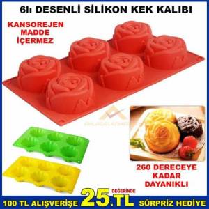 6lı Renkli Desenli Tamamı Silikon Kek Kalıbı