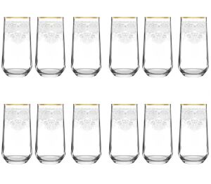 MCS 5303 Altın 49 Parça 12 Kişilik Dantel Desenli Cam Bardak Seti