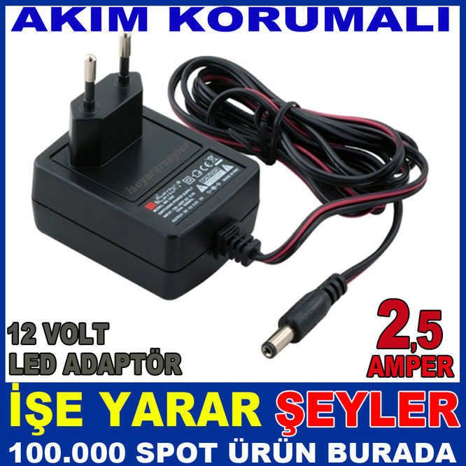 12 VOLT 2.5 AMPER İÇ MEKAN ŞERİT LED ADAPTÖRÜ