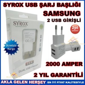 KARGO DAHİL SYROX 2000A SAMSUNG 2 USB GİRİŞLİ ŞARJ ADAPTÖRÜ